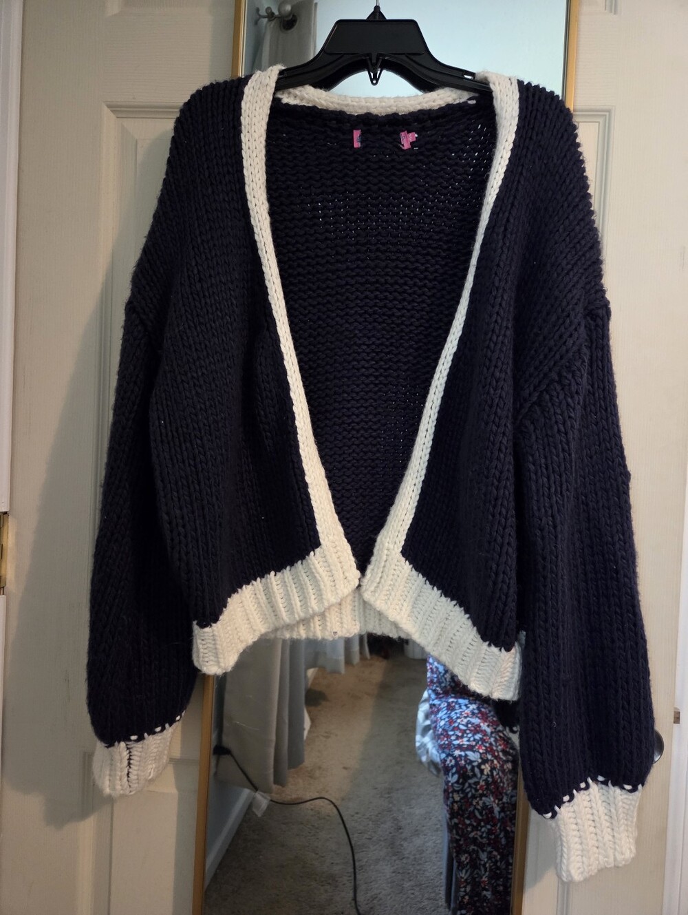 Edikted Navy Cardigan with Cream Contrast Trim